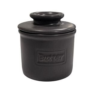 Matte Steel Gray Cafe Butter Bell Crock Fine Bone China Kitchen Cooking Storage